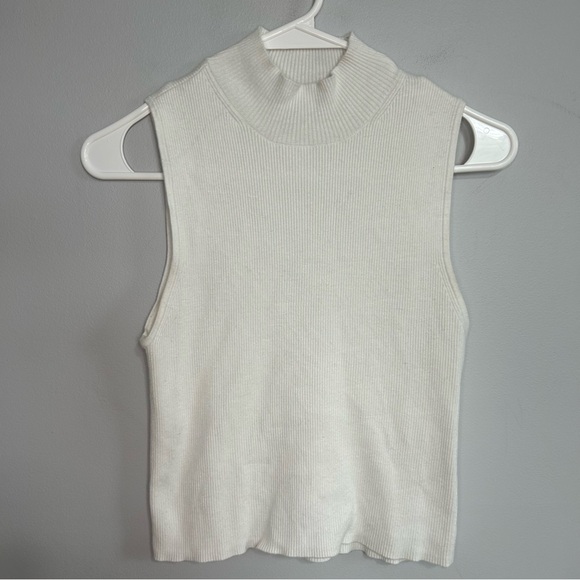 Madewell The Signature Knit Mockneck Sweater Cream Ribbed Tank Top Size Medium - Picture 1 of 5